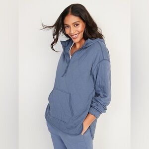NWT Old Navy Quilted Quarter-Zip Tunic Hoodie - Light Blue - Small